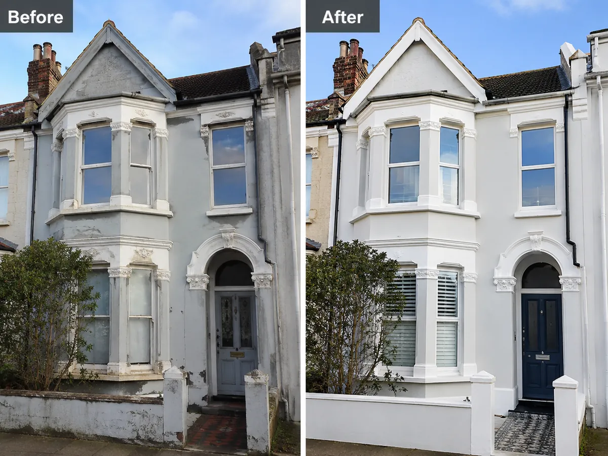 Completed before and after exterior house repaint in the Ballyclare area